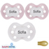 Baby Nova Schnuller mit Namen, Symmetrisch, Latex, Gr. 2, 2 rosa + 1 weiß (3er Pack)